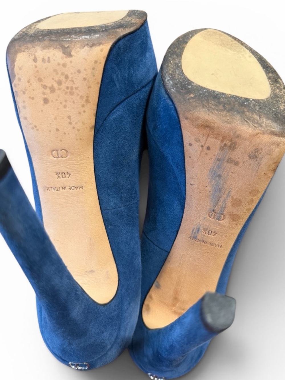 ๐ Christian Dior Blue Suede Pumps Heels Classic Designer Size 40.5 10 Round Toe - Picture 5 of 7